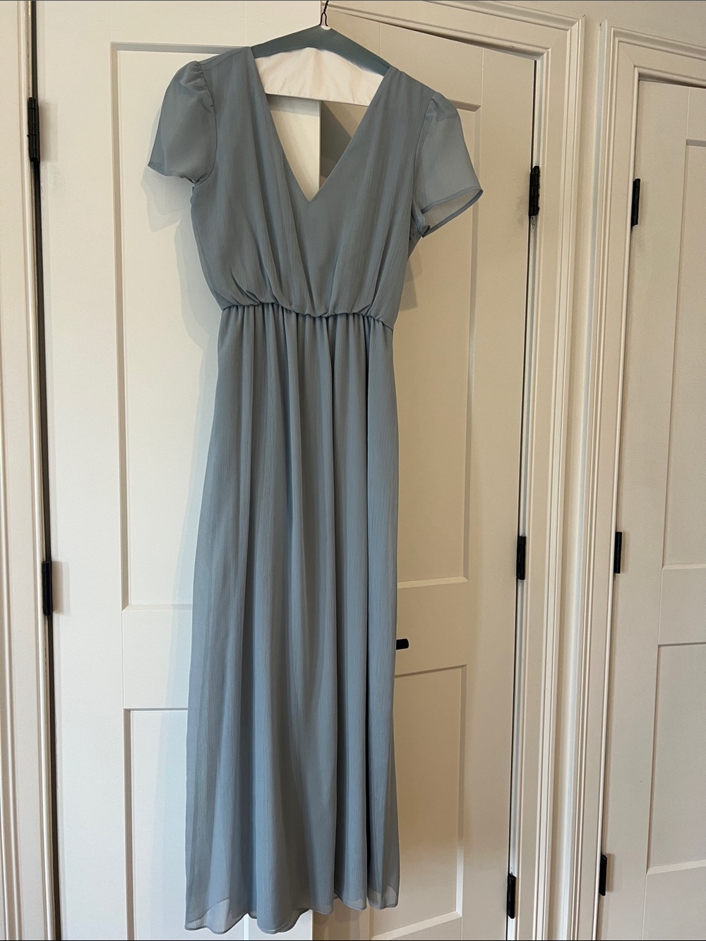 WAYF Dusty Blue V-Neck Chiffon Maxi Dress